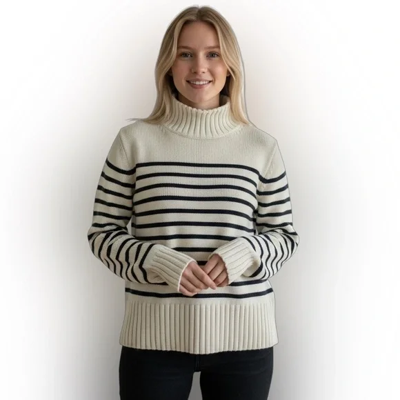 J. Crew Striped Women's Sweater in Ivory and Black, Size Small - Picture 3 of 9